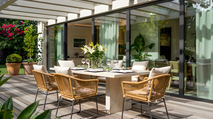 Obraz premium The outdoor cafe in the city of Rome, Italy, features stylish furniture and decor for a delightful dining experience