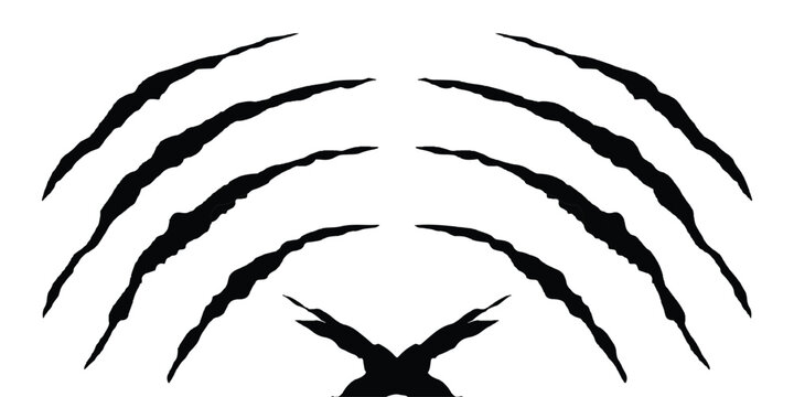 Black claws animal scratch, Torn paper, Cat claws trace. Set of cruel animal scratches horror and grunge concept in silhouette. Wings Collection in different shape. Vector illustration