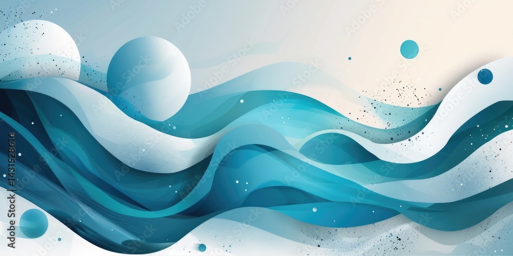 Poster layered ocean waves in teal and beige tones creating an abstract background. background image of 3d 