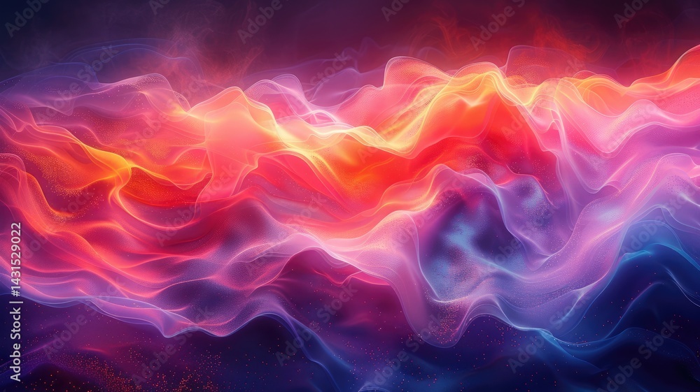 Poster abstract colorful wavy lines with neon lights. digital art for design of glowing vibrant color with 
