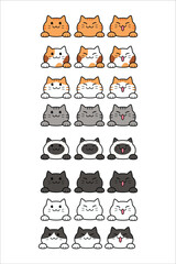 collection of cute cat cartoon head and paw, orange, calico, tabby, grey, siamese, black, white cat character illustration