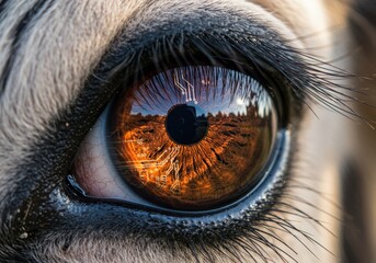 Zebra Eye Macro with Glowing Circuit Overlay