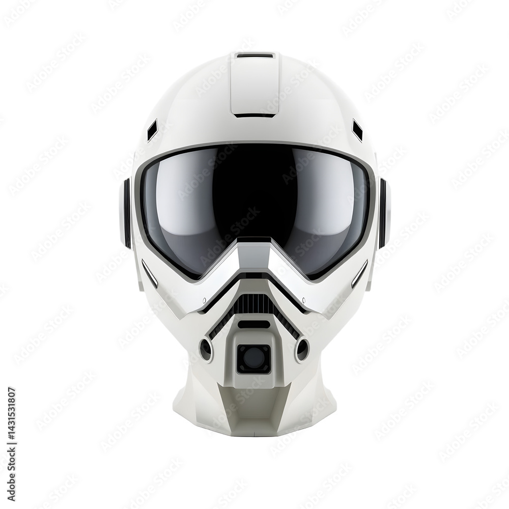 Poster futuristic helmet design, a sleek and advanced headgear. hi-tech concept shows innovation and style.