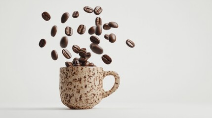 Obraz premium coffee beans flowing into a cup in the air, white background generative ai