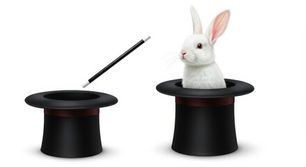 Magic Rabbit Illusion - A white rabbit appears from a top hat, symbolizing wonder, illusion, surprise, mystery, and magic.