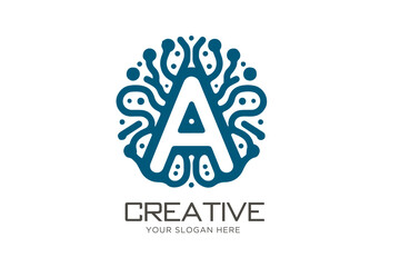 Letter A with Brain Inspired Logo Design. Medical Logo Design.