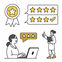 Customer Feedback Stars Ratings For Online Reviews And Services With Line Art
