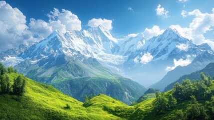 Fototapeta premium Majestic Mountain Range under a Sunny Sky