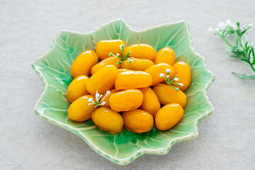 Mung bean marzipan and egg yolk (Med khanoon), Thai dessert .