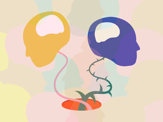 abstract illustration of two Matisse style head frames and plants