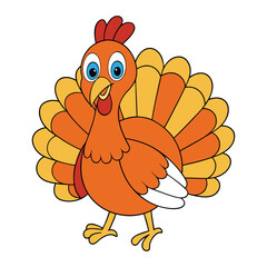 A vibrant Thanksgiving turkey with brightly colored feathers in red, orange, yellow, and brown, standing proudly as a festive symbol of the holiday celebration.