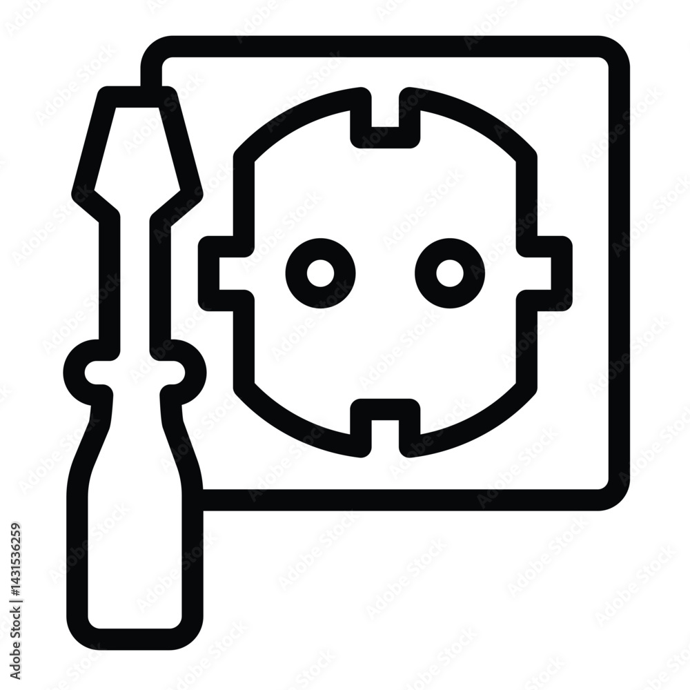 Poster screwdriver with socket line icon, electrician service concept. vector graphics. socket for electric