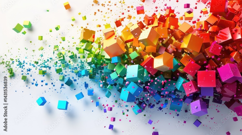 Aufkleber abstract chaotic and energetic of mixed dust explode with square object, burst of broken colorful cu