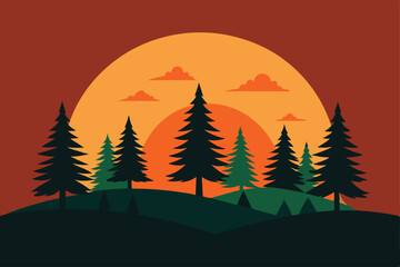Obraz premium sunrise-through-pine-trees-on-a-hillside--.eps