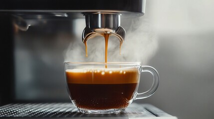 Professional Coffee Machine Pouring Fresh Cup of Coffee Indoors