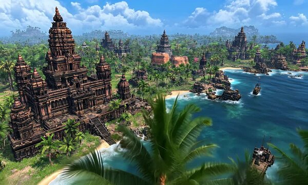 Majestic castle coastal scene aerial view fantasy architecture