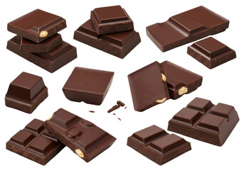 Fototapeta premium Chocolate symphony Dark squares chunks on black a cocoa indulgence
