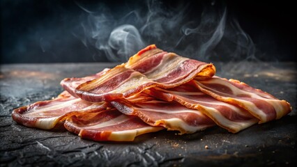 Delicious Smoked Bacon Slices on Black Background - Gourmet Food Photography