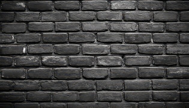 Fototapeta Dark gray brick wall texture.  A close-up view of a uniform brickwork, showing the detailed pattern and subtle variations in tone across the bricks
