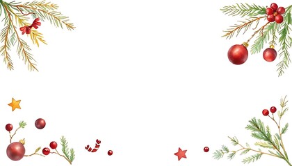 Festive Christmas background with ornaments, stars, candy canes, and lush greenery 
