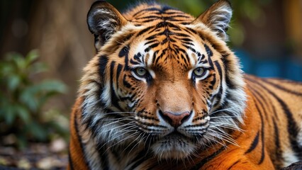 Fototapeta premium Majestic Blue-Eyed Tiger Close-Up – Vibrant Wildlife Animal Portrait