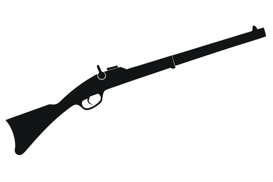 Silhouette of an antique muzzleloading rifle against a plain white background