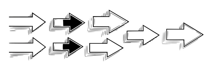 Stylized Right Arrow Icons with Speed Line Effects