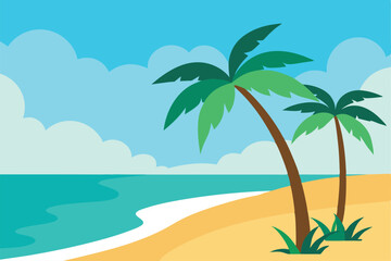 Fototapeta premium tropical-beach-with-palm-trees-and-gentle-waves-- 