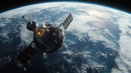 Spacecraft orbiting Earth, high-resolution image