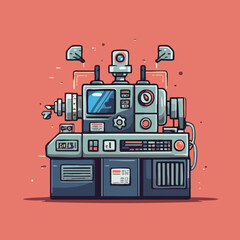 Futuristic Industrial Machine with Control Panel. Vector Image