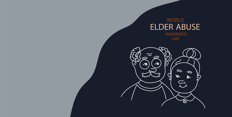 World Elder Abuse Awareness Day banner. Vector hand drawn doodle line art  illustration.