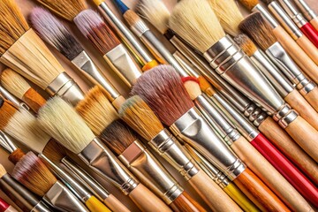 Fototapeta premium Diverse Artist Paint Brushes & Makeup Brushes Collection - High-Resolution Stock Photo