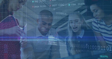 Image of financial data processing over businesses people