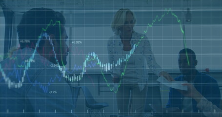 Image of financial data processing over businesses people