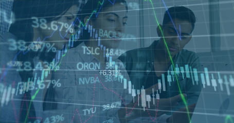 Image of financial data processing over businesses people