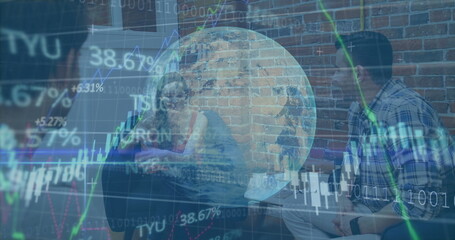 Image of financial data processing over businesses people