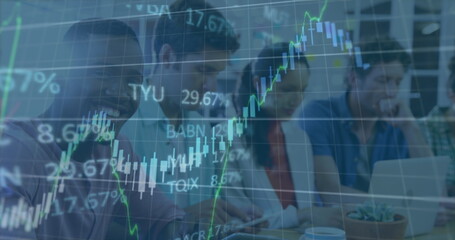 Image of financial data processing over businesses people