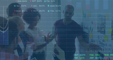 Image of financial data processing over businesses people