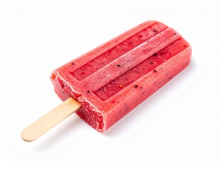 fruit popsicle ice cream on a stick, 3/4 angle, photography, isolated on a white background