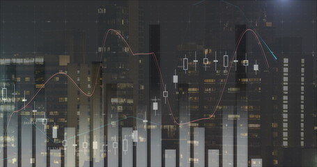 Image of data processing over cityscape