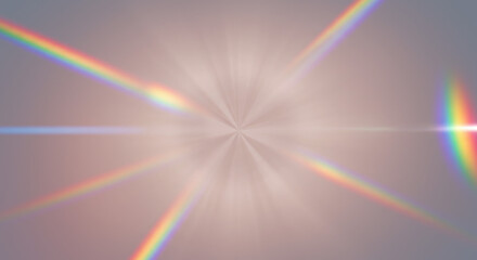 Luminous centre radiating light rays, starburst effect with brilliant rainbow hues on transparent background
