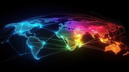 Digital Earth with interconnected luminous paths, network connection, global business.