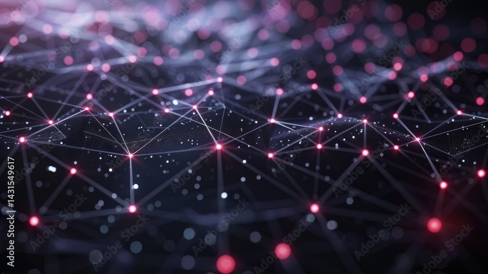 Poster abstract red and black digital network with glowing nodes and connection. digital artwork of digital