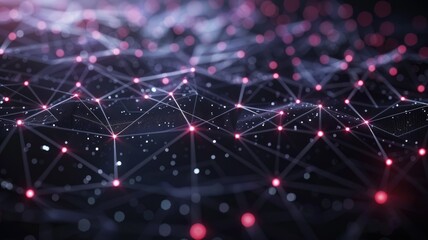 Fototapeta premium Abstract red and black digital network with glowing nodes and connection. Digital artwork of digital dots connecting together with glowing color.Technology innovation and communication concept. AIG53.