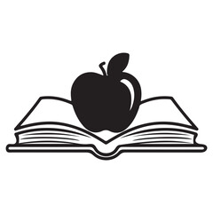 Apple and Book Vector Outline - Education Symbol Graphic