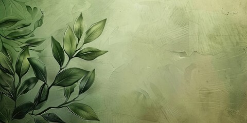 Abstract waves of flowing fabric in neutral tones. Background image of green leaves growing at green background with blurring background. Modern textile and fabric design concept. Environment. AIG51.