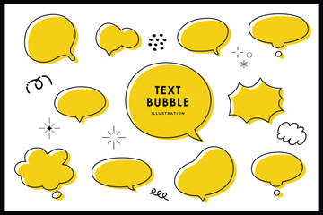 Cute speech bubble doodle isolated with frame elements illustration set. Speech talking thinking box. Dialogue cloud. 8 bit. For game development, mobile app, graphic, social media, scrapbooking