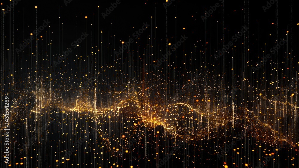 Poster abstract visualization of glowing dots and lines on a dark background. digital artwork of glowing vi