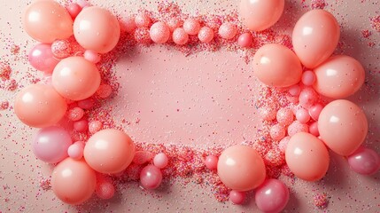 Pink balloons and sprinkles on a pink background