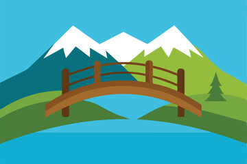 Naklejka premium wooden-bridge-over-a-mountain-stream-